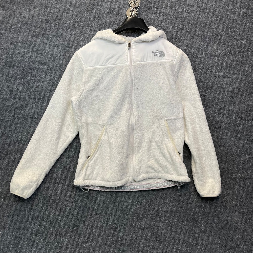The North Face Full Zip Hooded Jacket Women's White Fuzzy‎ Fleece Winter - Large